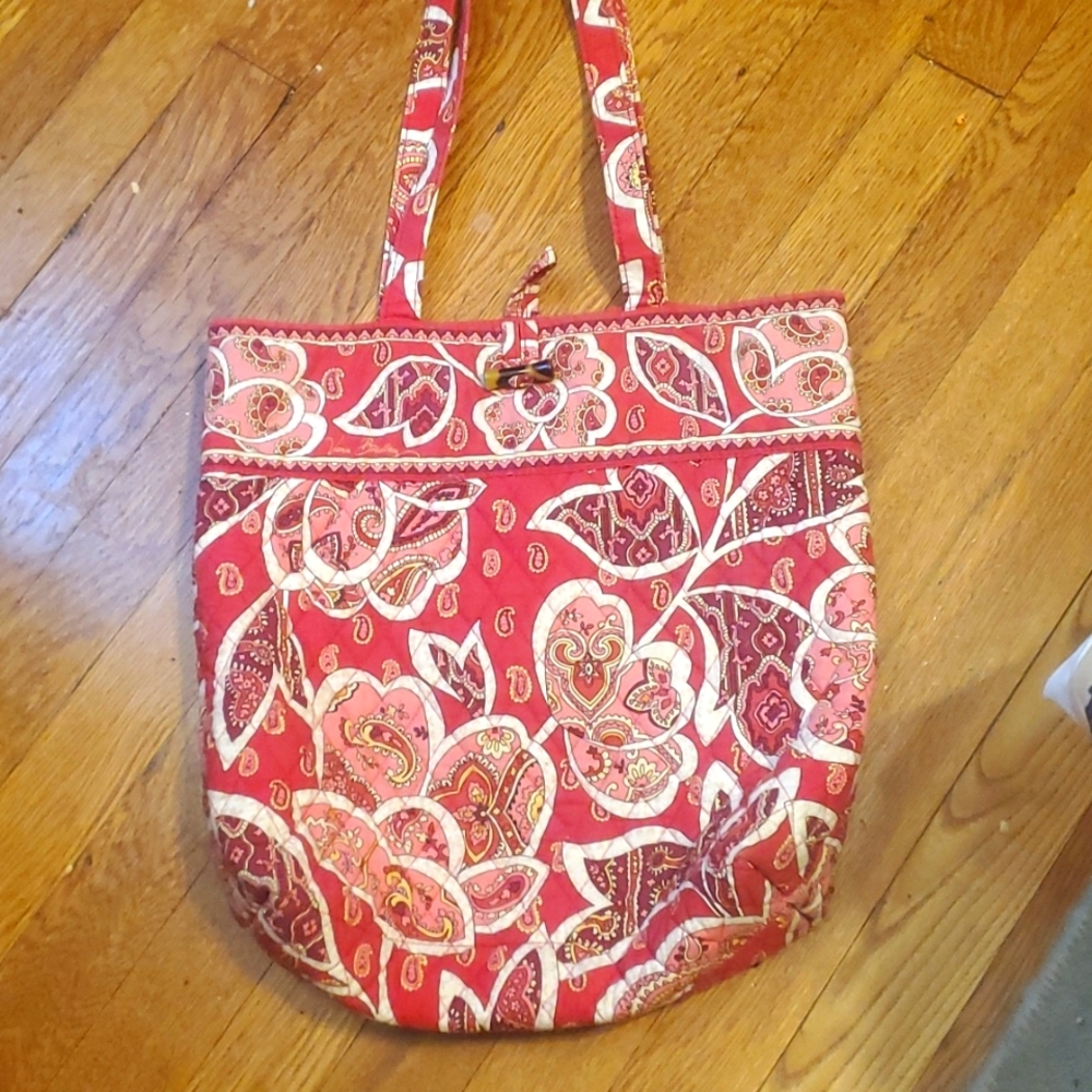 Vintage Vera Bradley Rosy Posies Print Classic Quilted Tote Bag Purse Handbag